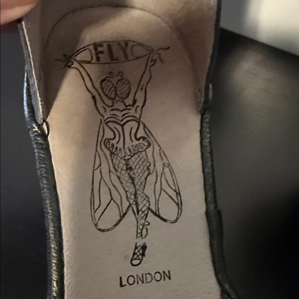 Fly London Navy Leather Ankle-Strap Wedge Sandals size 38 7-7.5US - Picture 2 of 11